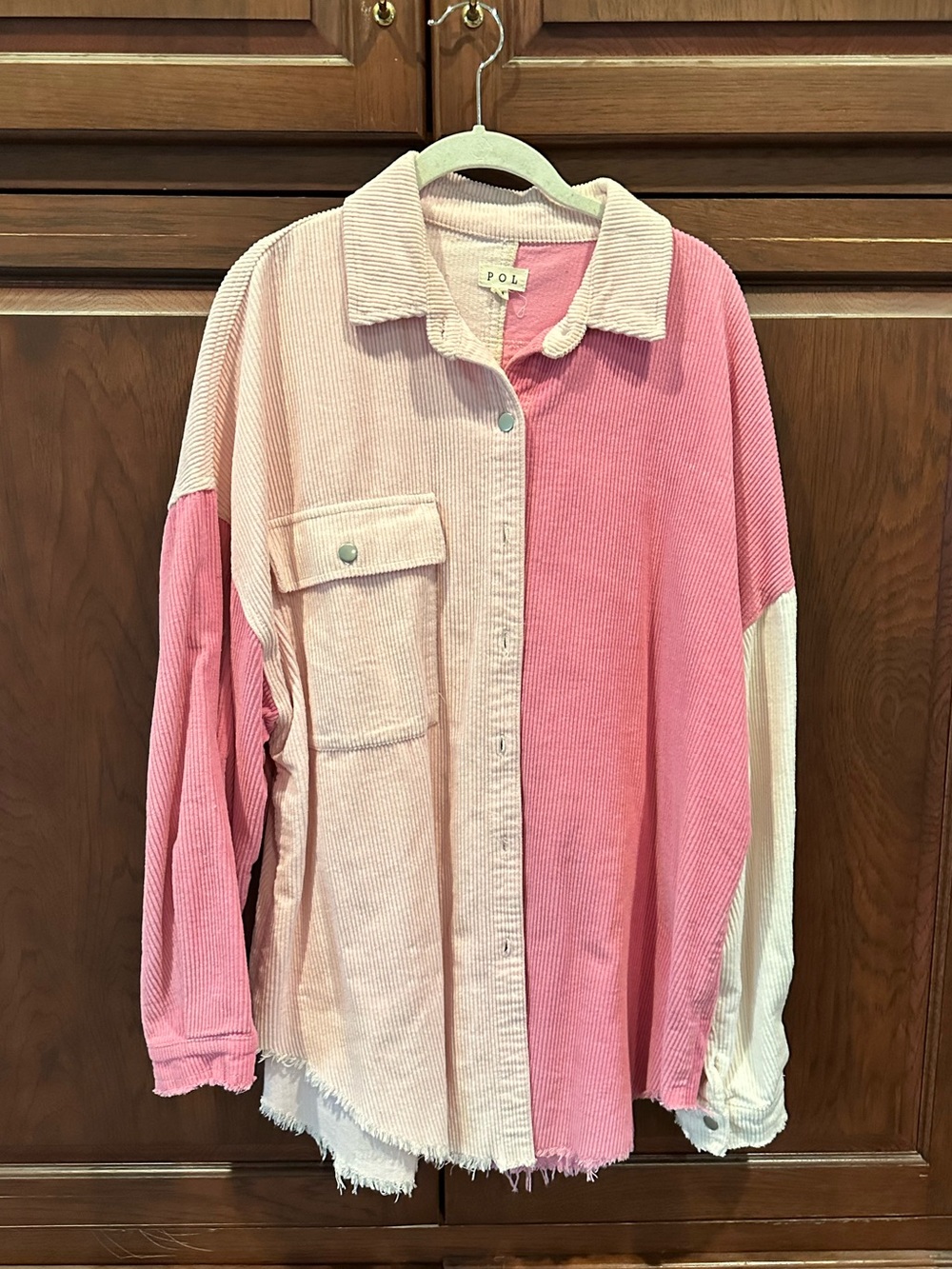 POL pink color blocking corduroy button down shirt/jacket sz M